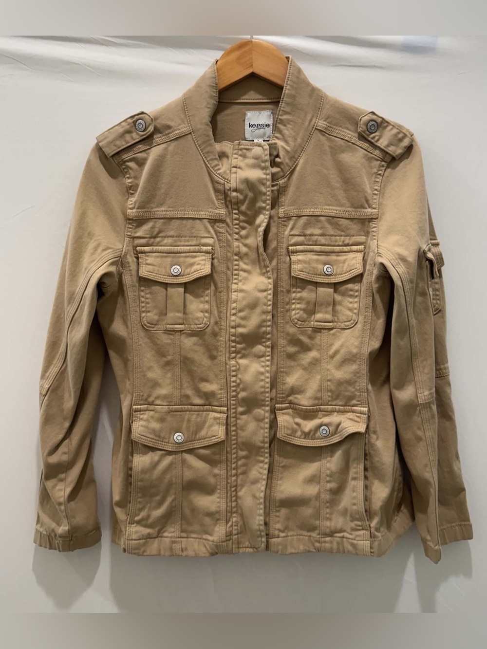 Kensie Women Tan Utility Jean-Style Jacket L